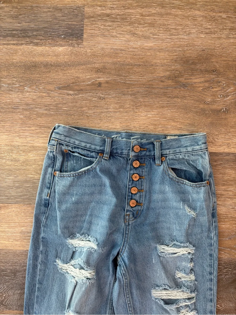 We The Free-Free People Blossom Rigid Crop Skinny Jeans-Distressed-Blue-Size 28